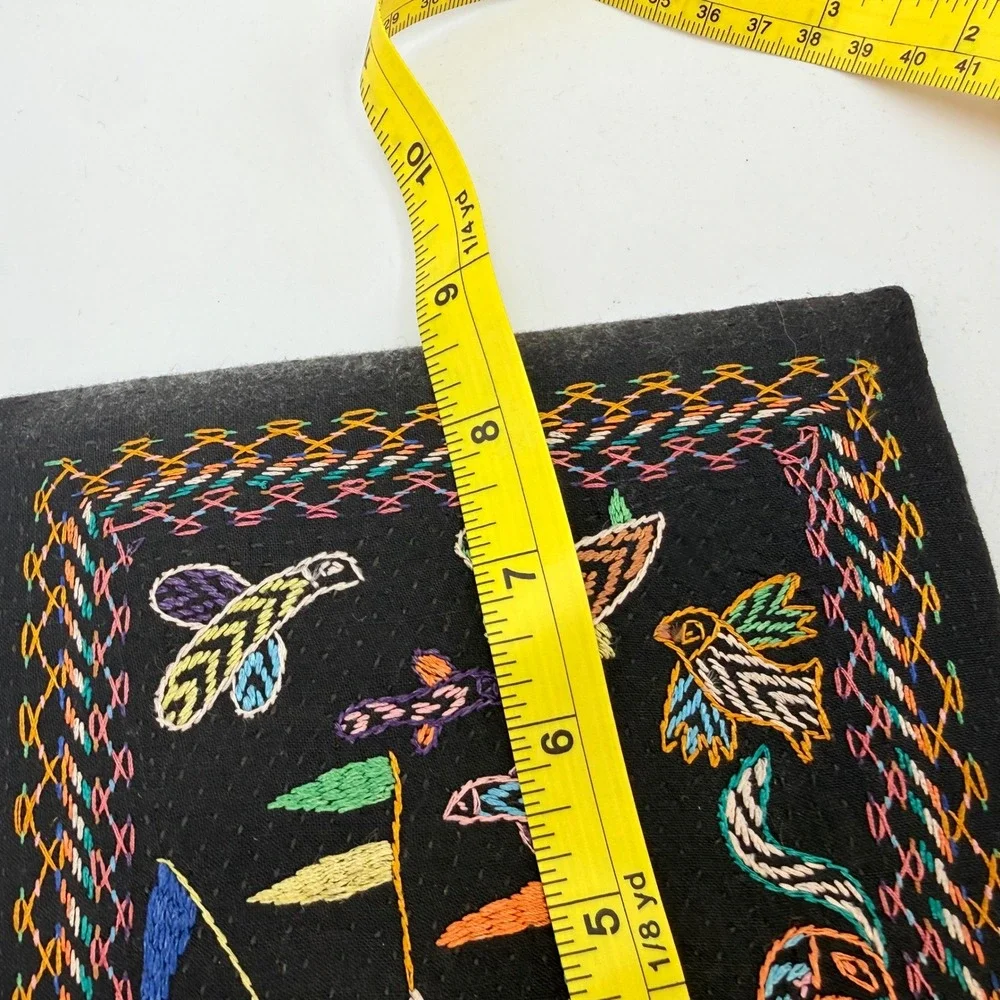 Vintage Hand Embroidered Folk Art Textile Wall Hanging Set of 2 Black Red Boat